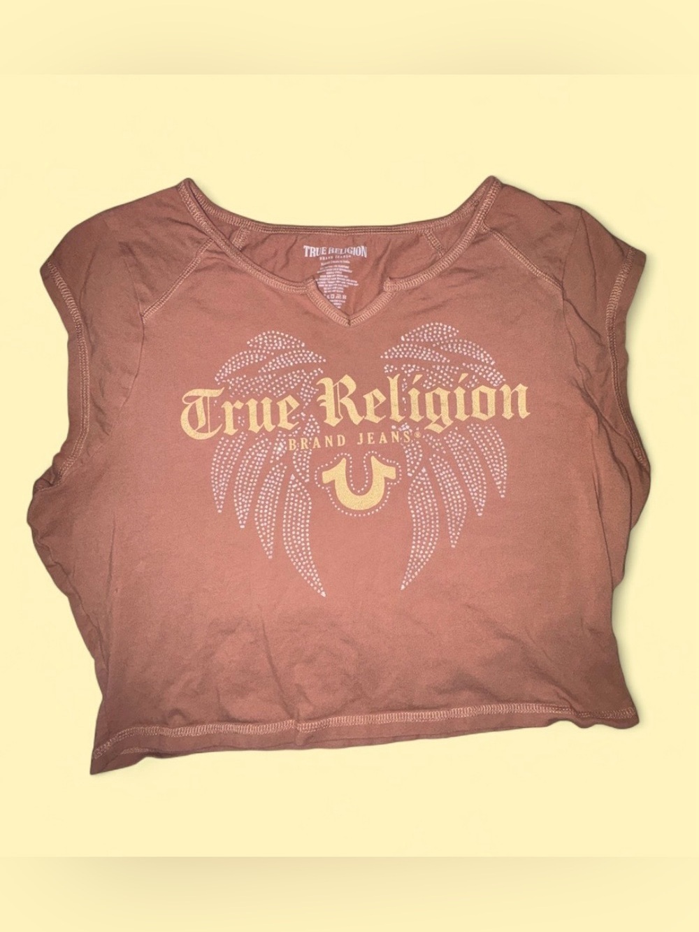 True Religion Brown Horseshoe Logo Baby Tee Crop Top - Size XL